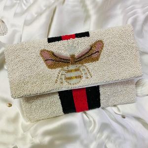 Bolso de Mano Tipo Clutch de Lona con Bordado de Mariposa, Diseño Bohemio, Cuentas, Cierre Magnético, Forma de Sobre, Forro de Algodón para Mujer - Product Image 1