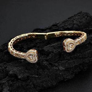 Exquisite Urban Streetwear Lover Heart Open Cuffs GRA Moissanite Diamond Pave Setting S925 Silver Gold Vermeil Iced Out Bangles - Product Image 3