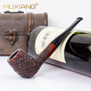 MUXIANG Wood Smoking Pipe Bent Type Resin Carved Acrylic Handle Tobacco Pipe Gift - Product Image 1