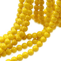 Perles de peinture en émail brillant jaune solide de 8mm perles de verre rondes à trou complet pour la fabrication de bracelets accessoires de couleur blanche et bleue