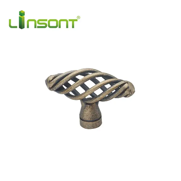Linsont old style antique brass furniture kitchen cabinet iron birdcage pull handles and knobs