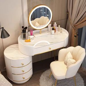 Luxury Modern Minimalist <strong>Dressing</strong> <strong>Table</strong> for Master Bedroom LED Lighted Mirror <strong>Compact</strong> Storage Cabinet Hotel-Style Design - Product Image 4