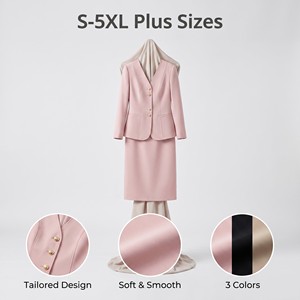 Damen Kragenloses Anzug-Set <span class=keywords><strong>Blazer</strong></span> und Midirock 3 Farben Goldknöpfe Übergröße S-5XL Büro-Arbeitskleidung Business-Outfit Großhandel - Product Image 3