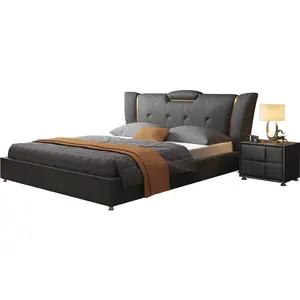 Cama grande de couro, cama de couro branca bonita para casais, cama de luxo, design itália, cama king size