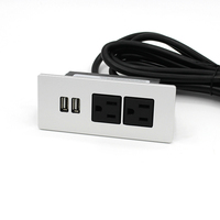 Prise de courant encastrée de table BY213 avec prise américaine 125V, en métal argenté, avec ports USB-A, pour la maison et le bureau