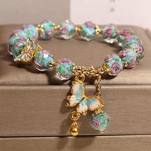 New Chinese Style Jewelry Dainty Rose Garden Blue <b>pink</b> Glass Bracelet Lovers Gift <b>Healing</b> Bracelet Gift - Product Image 2