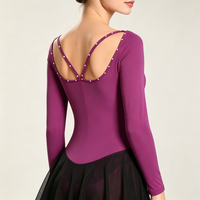 Robe de patinage artistique pour femmes, violette, en spandex extensible, pour entraînement et compétition, tenue de patinage thermique, classique, à manches longues