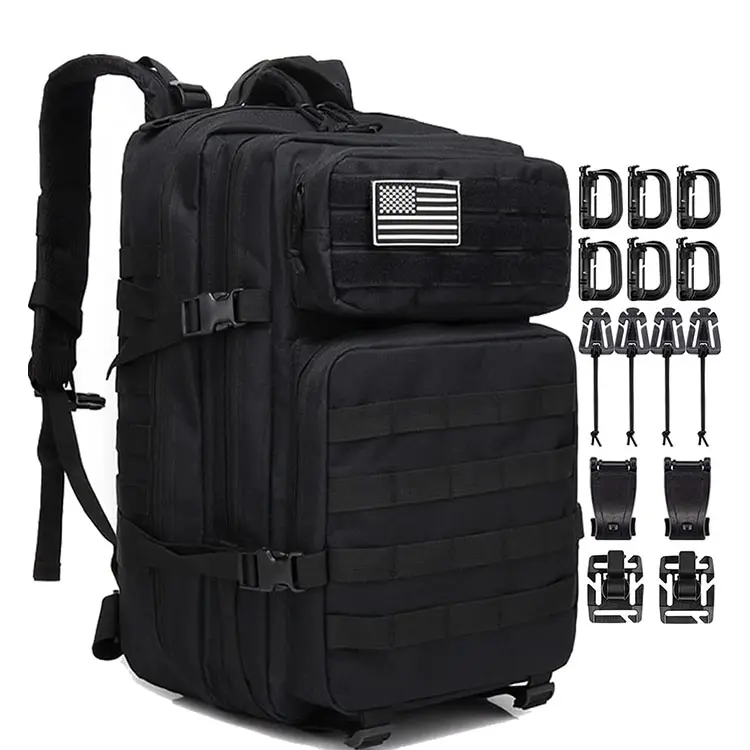 Large 3 Day Assault Pack Molle Bag 45l survival bag black tactical backpack