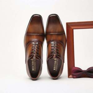Mens Square Style Toe Leather Dress <b>Shoes</b> <b>Height</b> <b>Increasing</b> Lace Up Footwear for Business Wedding Formal Occasions - Product Image 4