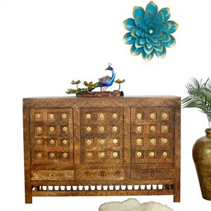 Mueble de Salón Extensible de Madera de Mango Natural Tallado a Mano de Estilo Oriental Indio, Diseño Moderno - Product Image 1