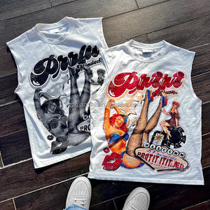 Canotte Personalizzate con Stampa Serigrafica <span class=keywords><strong>Bianca</strong></span>, T-Shirt Senza Maniche a Collo Tondo Pesante per Uomo, 100% Cotone - Product Image 1