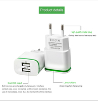 Aksesori Ponsel Adaptor Pengisi Daya Dinding USB Port Ganda 3 Pak 2.1A/5V dengan Lampu Malam LED