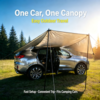 Auvent Pare-Soleil Universel pour Véhicule, Tente de Camping Extérieure Imperméable avec Revêtement Argenté et Fixation par Ventouses pour Hayon de Voiture