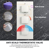 Grand système de douche à effet pluie en laiton brossé à LED Robinets thermostatiques Noyau de valve en céramique Têtes de douche multiples à jet souple