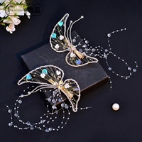 Pince à cheveux papillon en cristal élégante et luxueuse, accessoire de mariage unique fait main avec pompon pour mariée