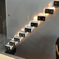 Escalier flottant avec éclairage LED, balustrade en verre trempé, escalier intérieur pour maison duplex