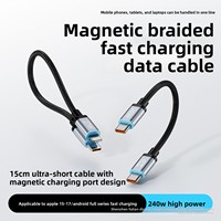 Câble de données à charge rapide 240W à aspiration magnétique, tressé, court, en cuivre pur, double pour téléphones mobiles – Usine de Shenzhen