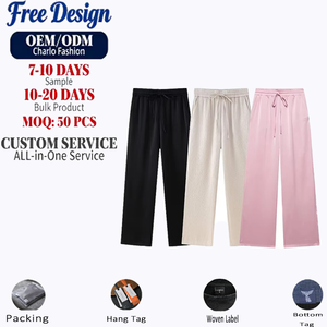 Pantalon femme 2025 nouvelle mode décontracté tissé respirant anti-plis taille haute élastique avec poches latérales couleur unie - Product Image 1