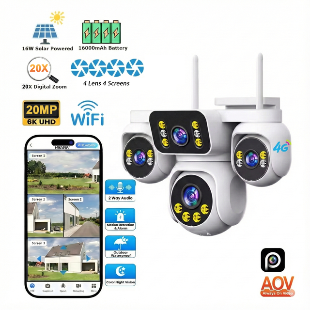 20MP Auto Tracking Wireless CMOS CCTV Dual Lens Network PTZ Outdoor Supervisory WiFi 360 Intelligence Security Camera Cloud