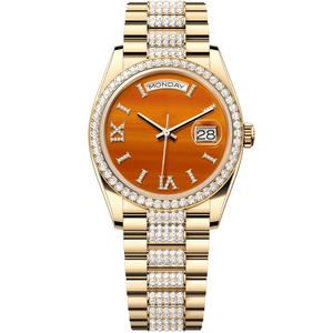 Montre mécanique automatique unisexe personnalisée 36 mm Bracelet en or jaune Diamant Mouvement 3235 Acier inoxydable Haute qualité Pointeur - Product Image 1