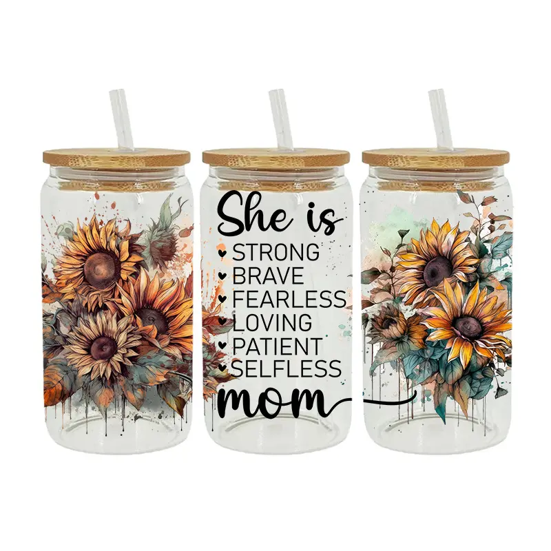 Mom Butterfly Libbey Glass Wrap Mom Dandelion Strong Mom Quotes Día DE LA MADRE Vaso Copa de vidrio UV DTF Libbey Wrap