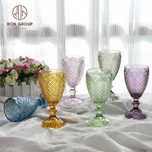 wholesale cheap price wedding vintage champagne blue amber water wine cups colored glassware pink goblets