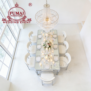Wholesale Modern Stainless Steel Wedding Banquet <b>Table</b> with Glass for Outdoor and Home Dining Rooms - Product Image 3