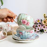Ensemble de tasses à café en porcelaine à motifs floraux élégants, tasse à thé en céramique avec soucoupe, tasse à boisson pour la maison et le bureau
