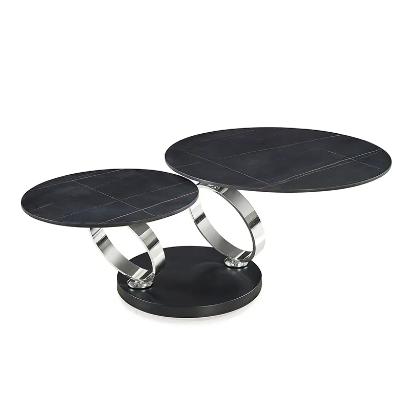 LC-YS006 Novo design retrátil rotação rotação base redonda de aço mesa de café topo de cerâmica chá café restaurante do hotel mesa de café
