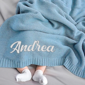 Manta Personalizada con Nombre Bordado, Manta de Punto de Algodón Suave Personalizada para Recién Nacidos, <span class=keywords><strong>Regalo</strong></span> para Baby Shower, <span class=keywords><strong>Regalo</strong></span> de Recuerdo - Product Image 3