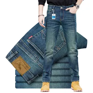 جينز رجالي جديد عالي الجودة جينز كاجوال مطاطي بنطال مستقيم للعمل جينز طويل فضفاض