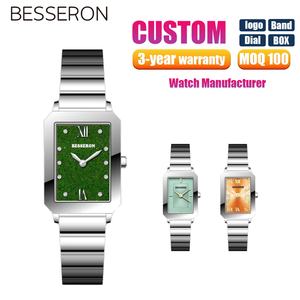 Reloj de Lujo para Mujer, Cuadrado, de Cuarzo Analógico, con Correa de Cuero y Acero Inoxidable, Resistente al Agua, para Estilos Minimalistas, de Negocios y a la Moda - Product Image 2