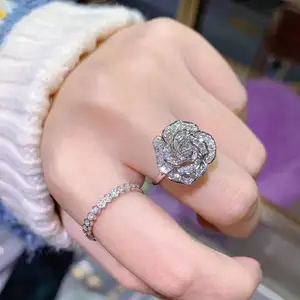 Женское кольцо из настоящего золота 18 К с бриллиантами, роскошное белое золото, розовое золото 0,5 карат, кольцо из натурального бриллианта в форме розы