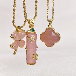 Joyería fina de moda Jade Rosa piedra real Acero inoxidable chapado en oro mariposa trébol de cuatro hojas colgantes collares para mujeres - Product Image 2