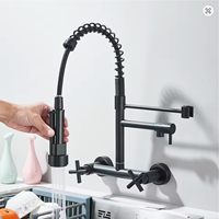 Robinet de cuisine moderne en laiton, rotatif à 360 degrés, à ressort, à 2 poignées, mural, extractible, pour eau chaude et froide, 2 trous