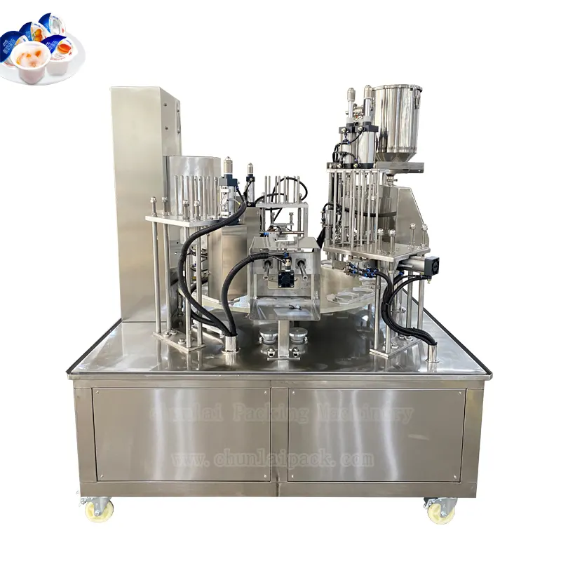 1600-2000 cups per hour Fully Automatic Rotary Type Yogurt Cup Filling Sealing Machine for pre-cut foil sealing and UV lamp