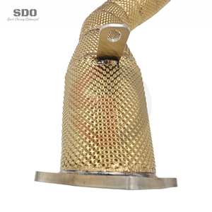 Downpipe di Scarico Dritto SD per Porsche Cayenne 957 Turbo / Turbo <span class=keywords><strong>S</strong></span> 4.8T V8 2007-2010 <span class=keywords><strong>Performance</strong></span> T304 con Scudo Termico Dorato - Product Image 5