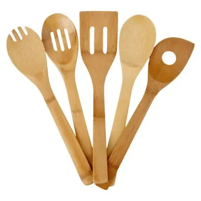 Premium 5 Piece Bamboo Kitchen Tool Set - Eco-friendly Bamboo Cooking Utensils