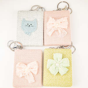 Rectangle Fabric <b>Compact</b> <b>Mirror</b> Keychain Lace Bow Pearl Covered Metal Frame Single Sided Pocket <b>Mirror</b> Custom Logo - Product Image 2