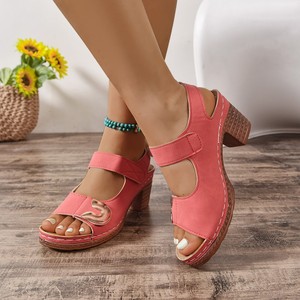 European and American Roman Sandals Summer New Arrival Thick Heel Plus Size Metal Mid Heel Sandals for Women - Product Image 5