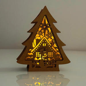 2025 Kerst Feestelijke Sfeer 3d Boom Lantaarn Houten Kandelaar Bureaublad Verlichting Voor Huisdecoratie Ornamenten - Product Image 3