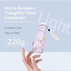 Parasol de poche portable 5 plis, motif fruits mignon, 6 baleines, protection UV UPF50+, imperméable, ultra-léger, mini parapluie pour usage quotidien - Product Image 2