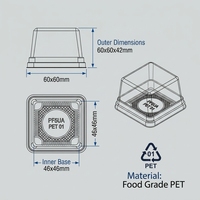 Boîte à gâteaux, desserts, pâtisseries, bonbons, sushi en plastique transparent noir doré PET écologique, petite, 60x60x42mm, avec couvercle