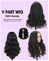 Perruques en cheveux humains V Part, densité 250%, vague corporelle, mise à niveau U Part, perruques en cheveux humains avec cordon de serrage, sans couture, sans colle, clip-in, demi-perruque