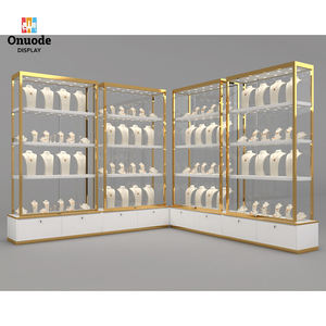 Vitrine de présentation de bijoux de luxe écologique en bois avec éclairage LED, taille et couleur personnalisables pour les bijouteries, <span class=keywords><strong>comptoir</strong></span> en verre durable - Product Image 1