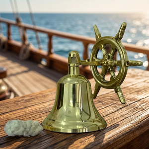 Campana de latón hecha a mano con forma de timón de barco, decoración náutica vintage para colgar en la pared, adorno marítimo para yates, embarcaciones y hogares costeros. - Product Image 6
