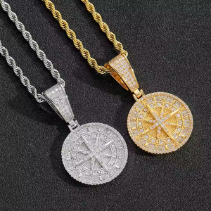 Fashion 1 Inch 925 Silver Compass Pendant Gold Plated with <b>Cut</b> Moissanite Diamond Hip Hop Style Jewelry for Men Women - Product Image 6