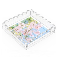 Plateau carré en acrylique festonné avec insert magnétique pour photos, idéal pour la salle de bain et le salon, rangement multifonctionnel classique