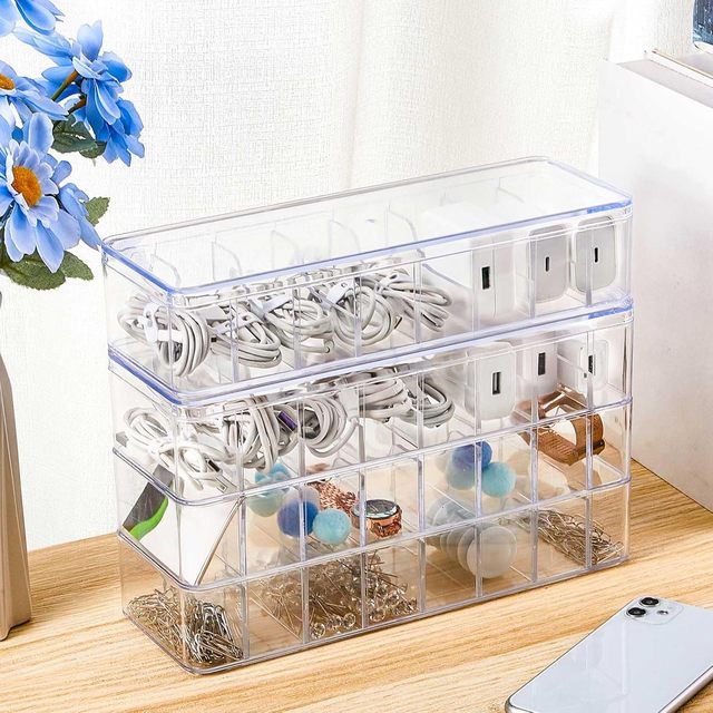 Factory Directly Ningbo Cable Consumer Desk Drawer Cord Storage Box with Lid Office 8 Capacity Cable Organizer Box with Wire Tie