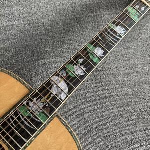 Guitare acoustique 4/4 entièrement solide avec incrustation Lotus, touche Grue Mythique, 20 frettes, sans égaliseur, finition brillante, 6 cordes en acier - Product Image 2